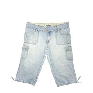 Old Navy Y2K Women's Low Rise Denim Blue Jean Cargo Capri Pants Size 14 VTG